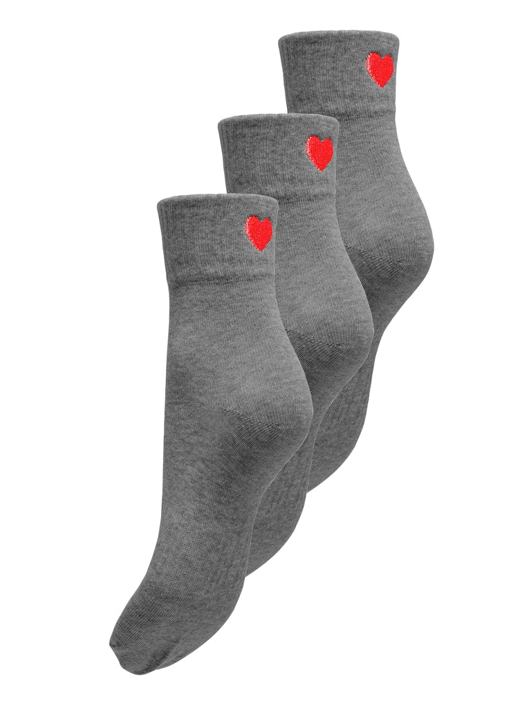 Medium Grey Melange RED HEART ONE SIZE Sokken - Onltine Heart Tennis Sock 3-Pack Noos - AW24 van Only