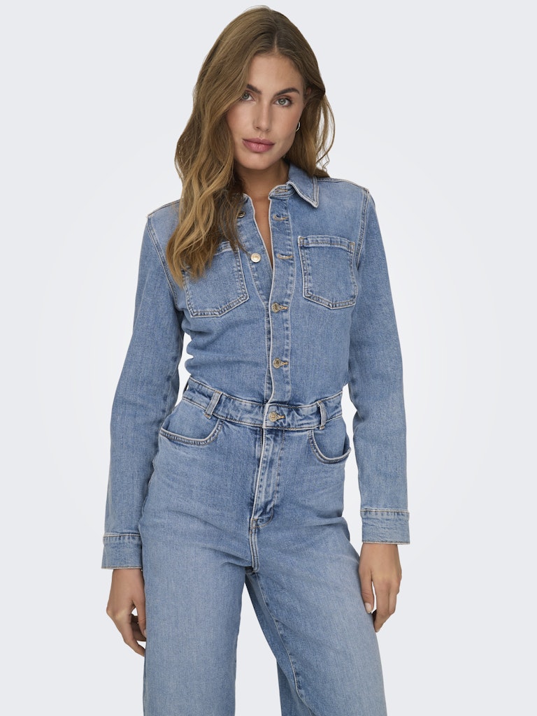 Medium Blue Denim Jumpsuits - Onlbelieve L/S Denim Ankle Jumpsuit van Only