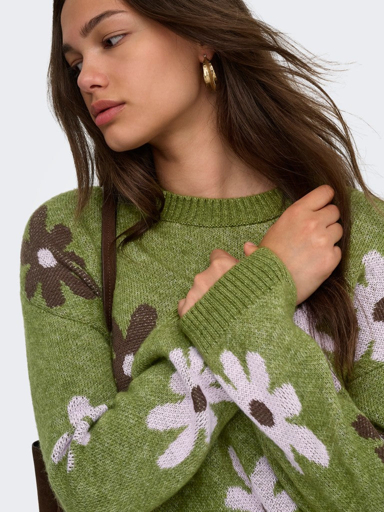 Onlfreesia Ls Flower O-Neck Knit Noos
