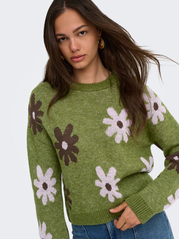 Onlfreesia Ls Flower O-Neck Knit Noos