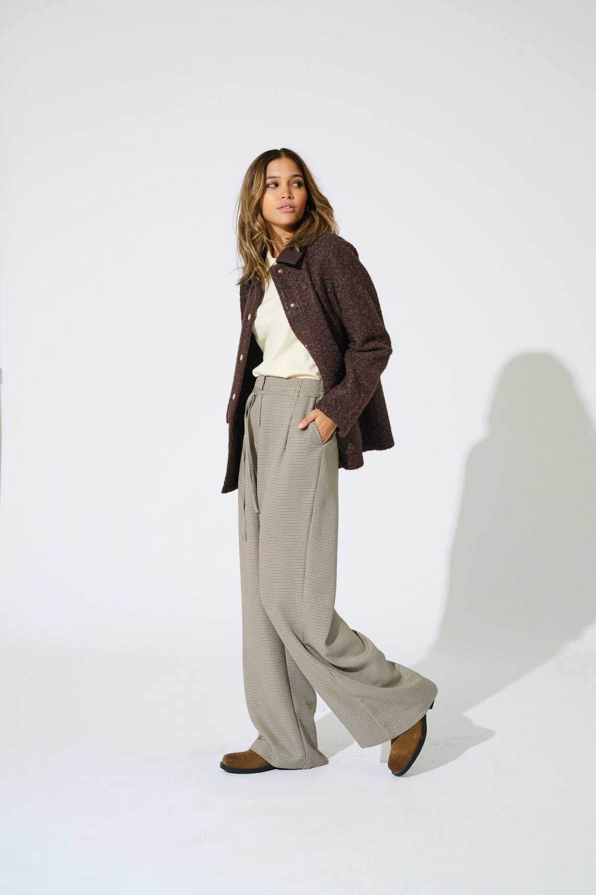 Onlmiria Hw Check Belt Wide Pants