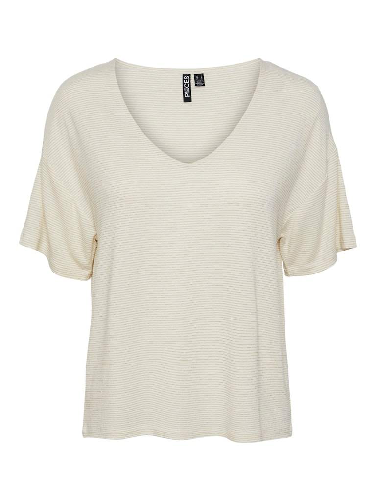 Bright White GOLD LUREX T-shirts - Pcbillo Oversized Tee Lurex Stripes Noos - SS25 van Pieces
