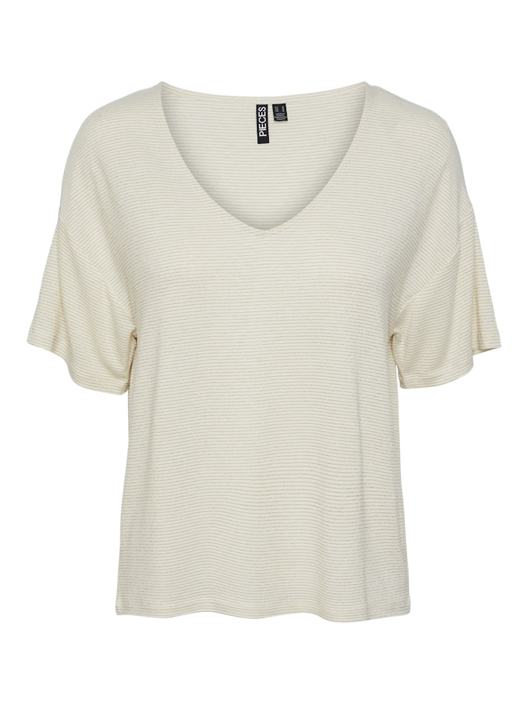 Bright White GOLD LUREX T-shirts - Pcbillo Oversized Tee Lurex Stripes Noos - SS25 van Pieces