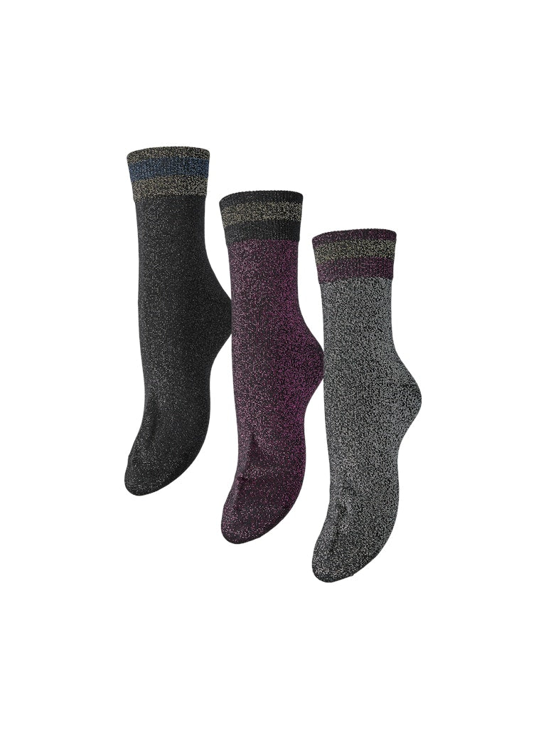 Black ONE SIZE Sokken - Pcjoley Glitter Socks 3-Pack van Pieces
