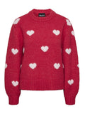 Rose Red Pulls - Pcrina Ls O-Neck Heart Knit van Pieces