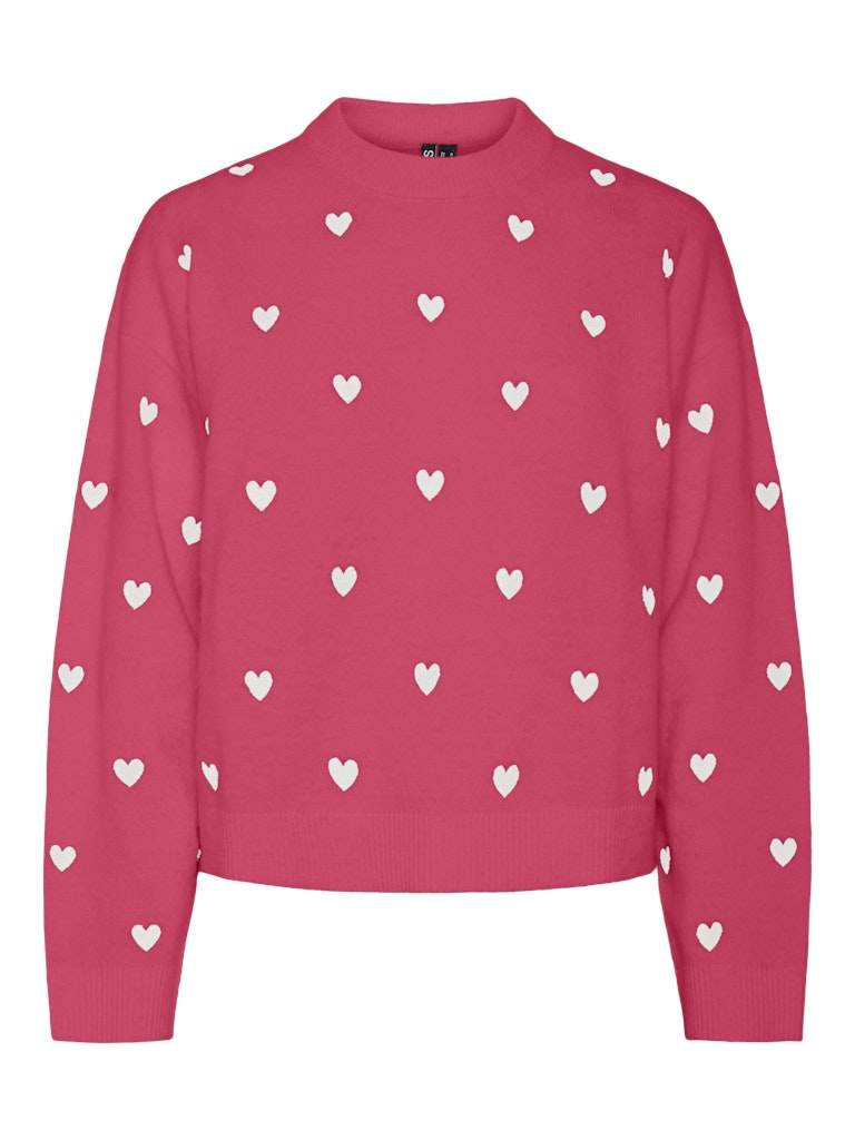 Rouge Red WHITE HEARTS Pulls - Pcpaya Ls Emb High Neck Knit van Pieces