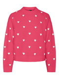 Rouge Red WHITE HEARTS Pulls - Pcpaya Ls Emb High Neck Knit van Pieces