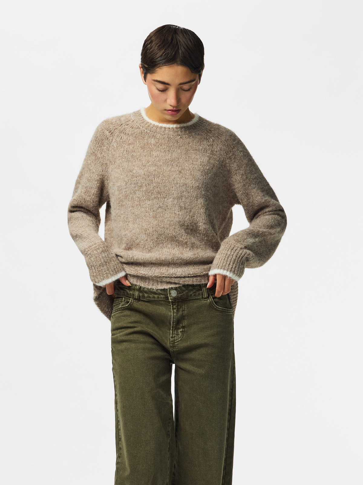 Pcivy Ls O-Neck Contrast Knit Noos - AW26