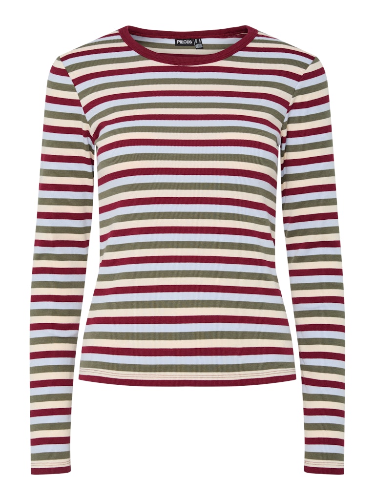 Deep lichen green Tops - Pcmay Ls Striped Top van Pieces