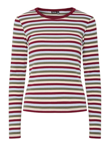 Deep lichen green Tops - Pcmay Ls Striped Top van Pieces