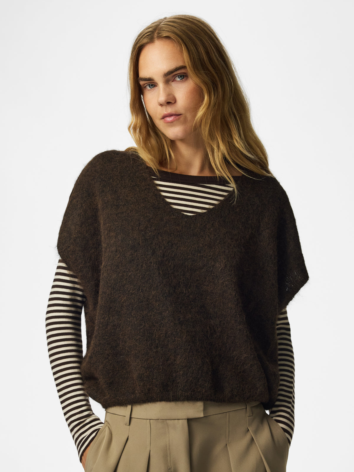 Pcallie Sl V-Neck Knit Vest Noos