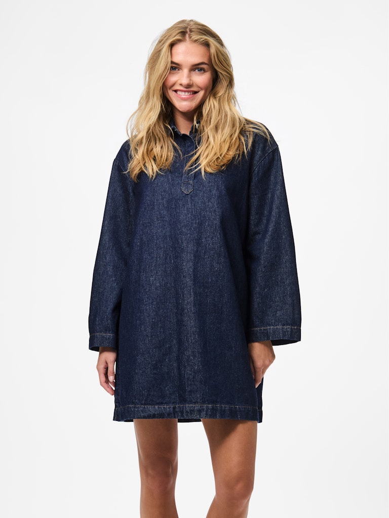 Dark Blue Denim RINSE Jurken - Pckenya Ls A-Shape Denim Dress Noos van Pieces