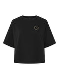 Black GOLD LUREX HEART AND STRING Tops - Pcchilli Summer 2/4 Loose Sweat Embroidered Heart van Pieces