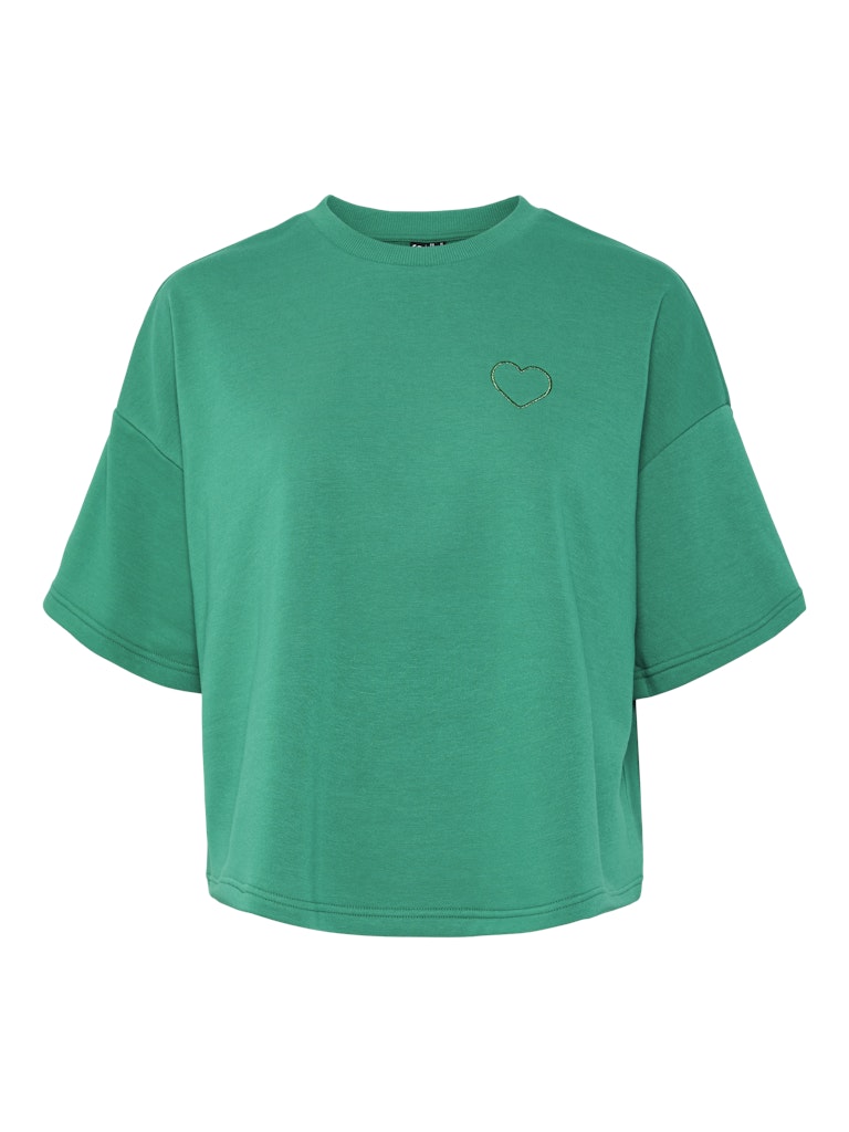 Pepper Green TONE IN TONE LUREX HEART Tops - Pcchilli Summer 2/4 Loose Sweat Embroidered Heart van Pieces