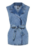 Medium blue denim Jassen - Pcsabine Long Denim Vest van Pieces