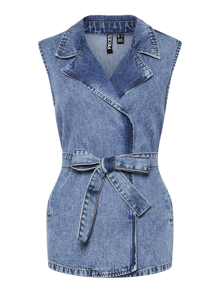 Medium blue denim Jassen - Pcsabine Long Denim Vest van Pieces