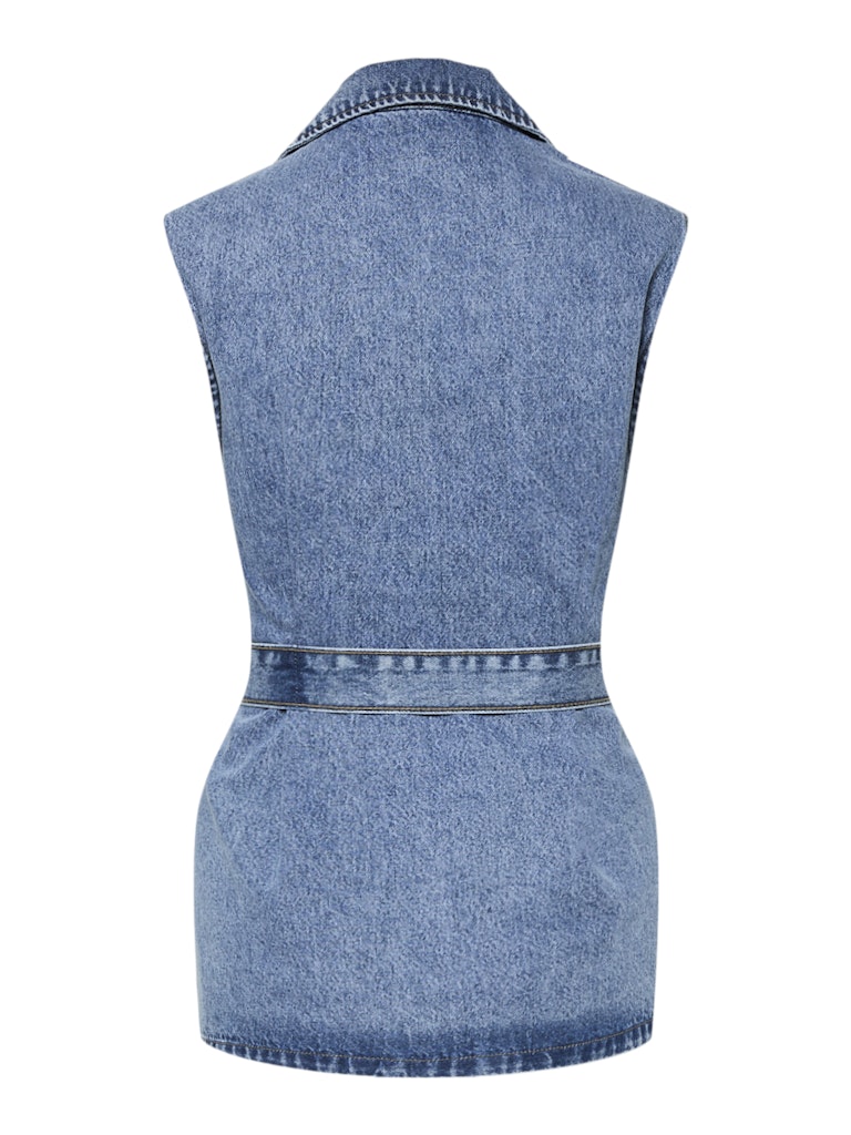 Medium blue denim Jassen - Pcsabine Long Denim Vest van Pieces