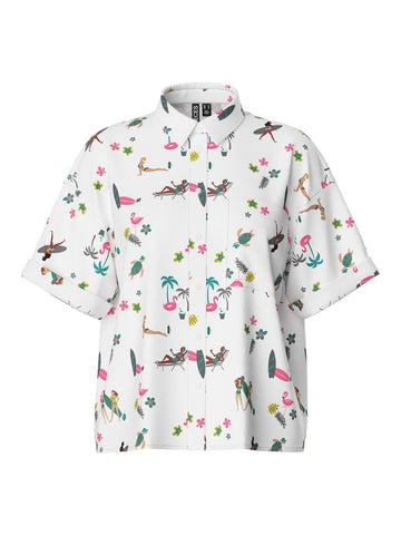 Bright White Beach print Shirts - Pctrinique Ss Shirt van Pieces