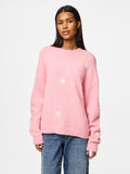 Pink-A-Boo Flower emb Pulls - Pcfine Ls O-Neck Embroidery Knit van Pieces