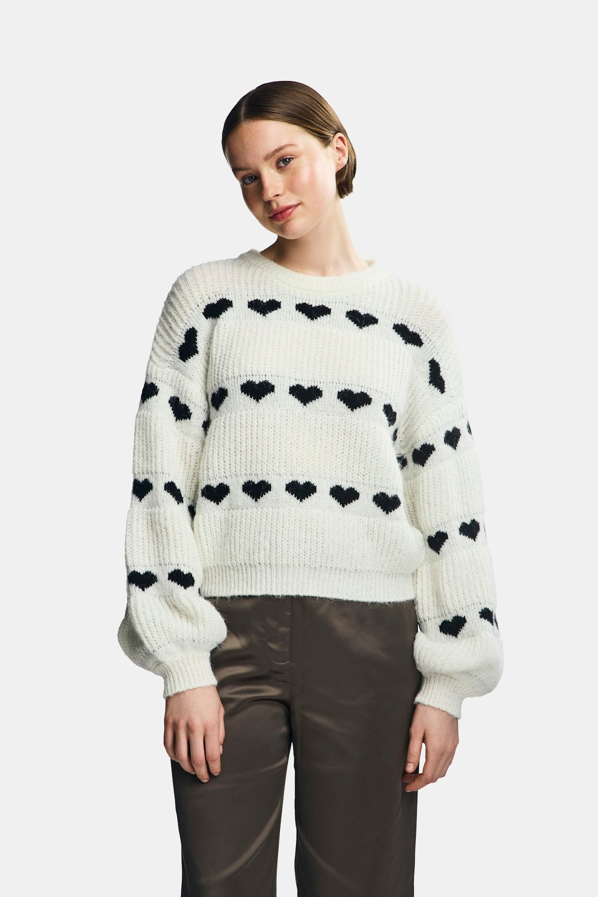 Cloud Dancer Pulls - Pcnove Ls O-Neck Heart Knit van Pieces