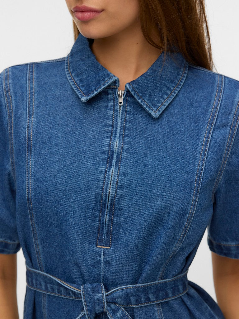 Vmlouise Ss Zip Short Denim Dress Noos