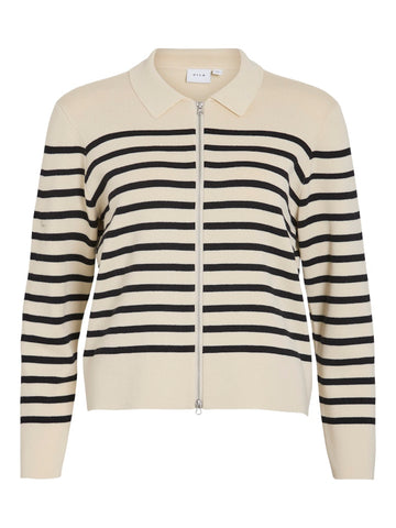 Birch Cardigans - Viostria L/S Zipper Stripe Knit Cardigan van Vila