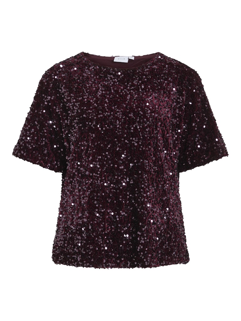 Tops - Vifaith O-Neck S/S Sequin Top Bordeaux van Vila