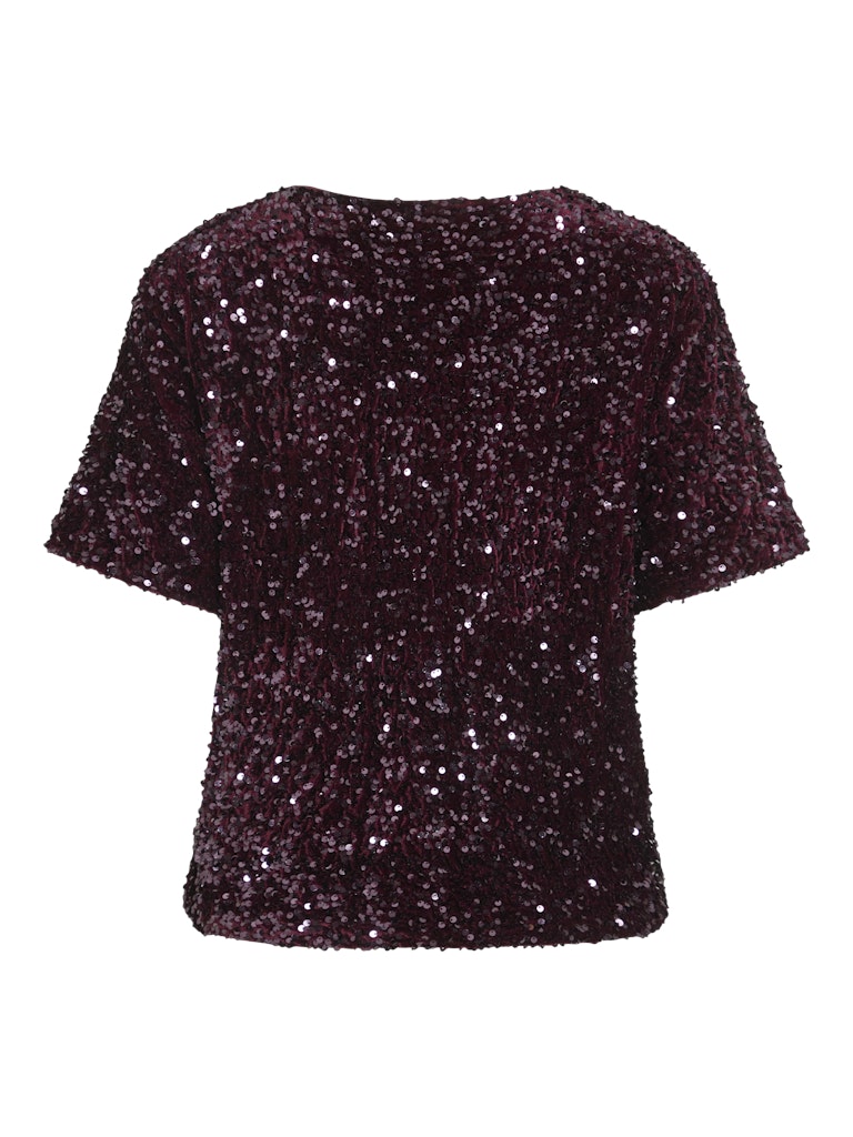 Tops - Vifaith O-Neck S/S Sequin Top Bordeaux van Vila