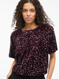 Fig Tops - Vifaith O-Neck S/S Sequin Top Bordeaux van Vila