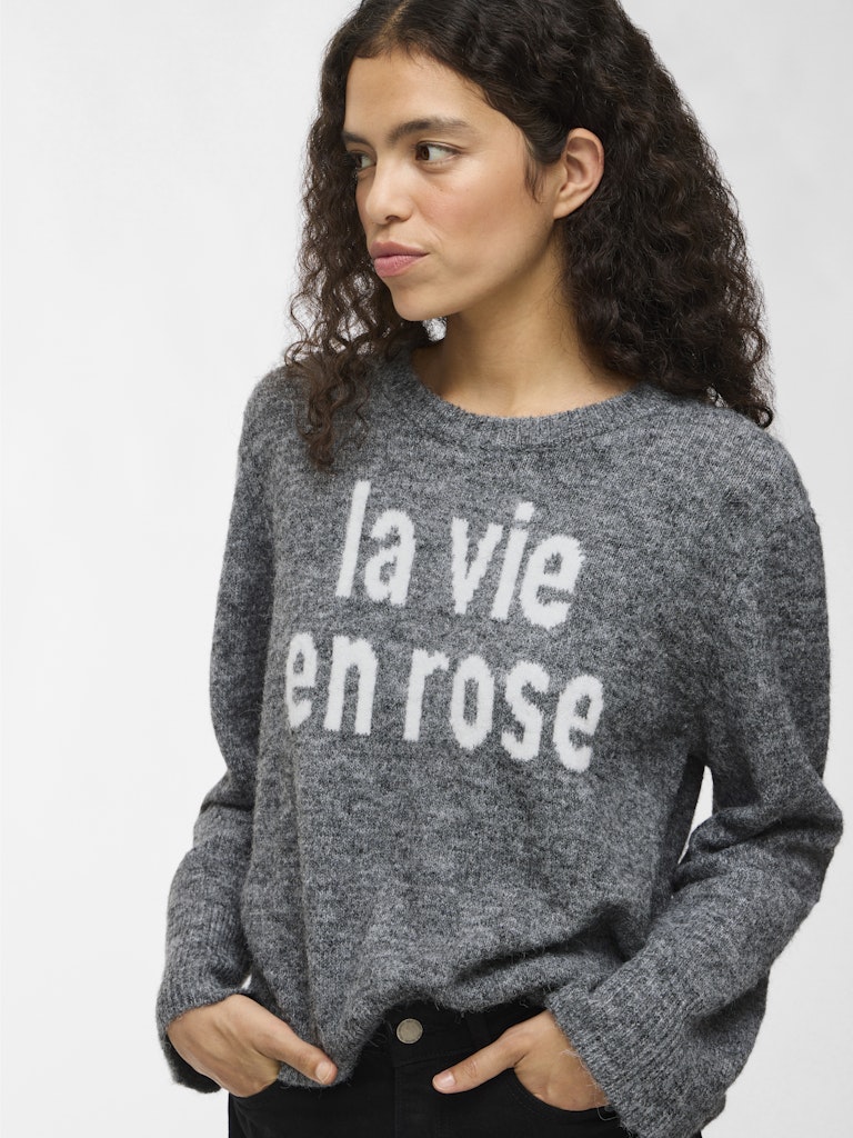 Medium grey melange Pulls - Vimelie O-Neck L/S Detail Knit Top van Vila