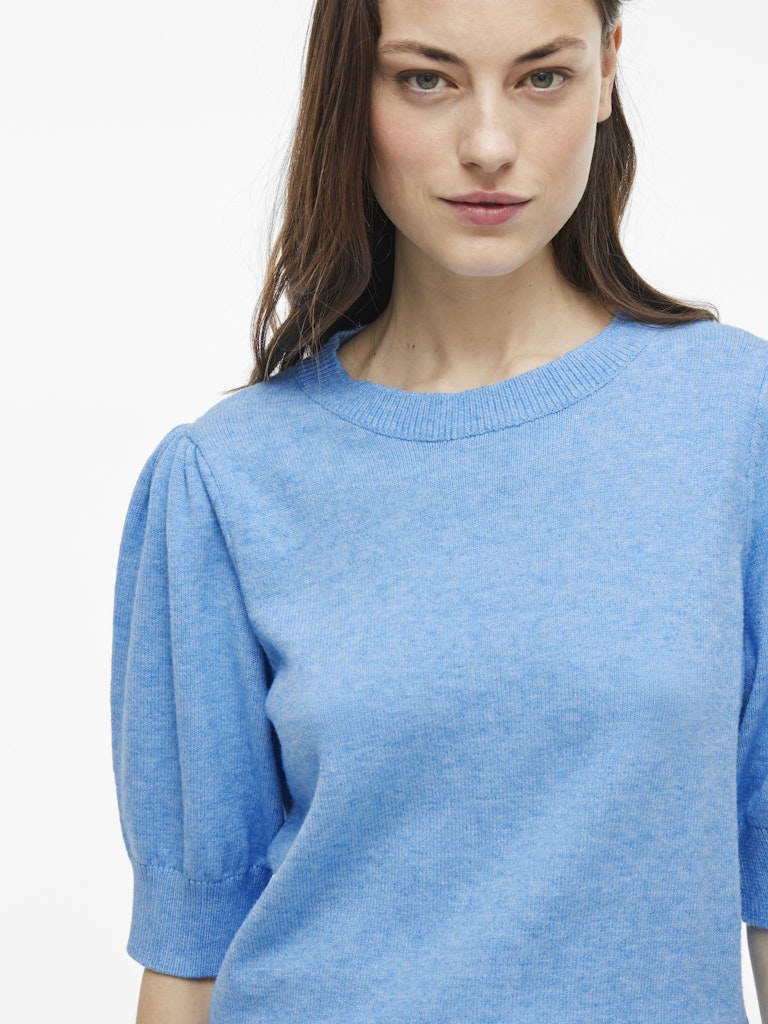 Blissful Blue LIGHT MELANGE Tops - Viril 2/4 Sleeve O-Neck Knit Top - Noos SS25 van Vila