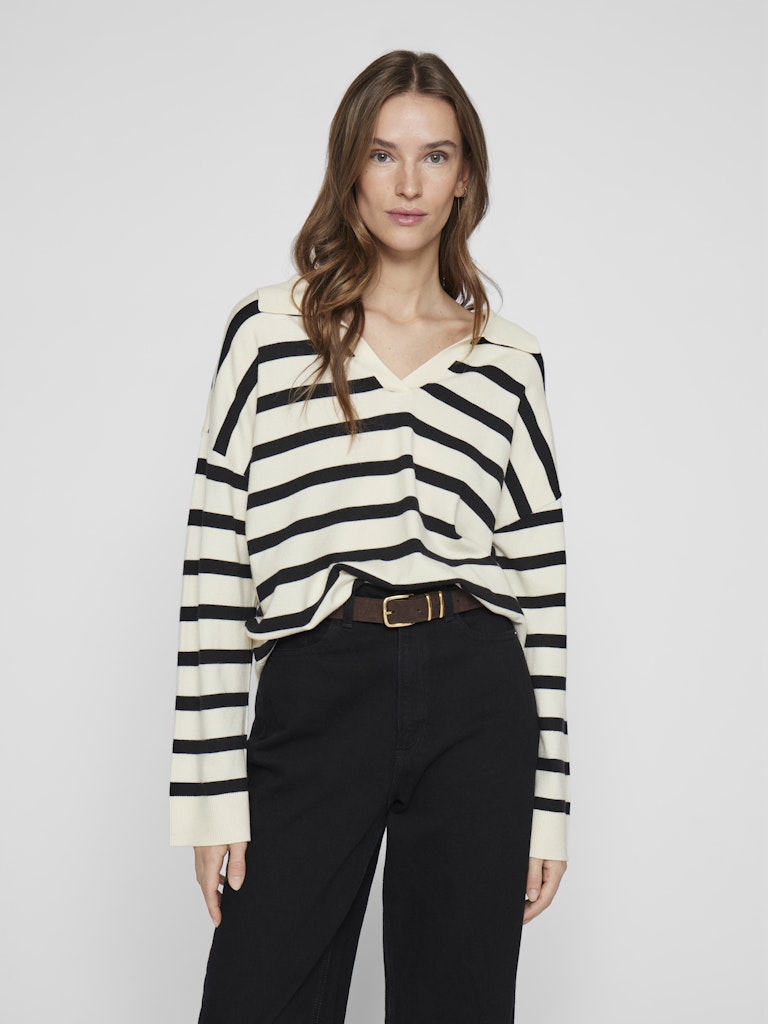 Pulls - Viamanda L/S Striped Polo Knit van Vila