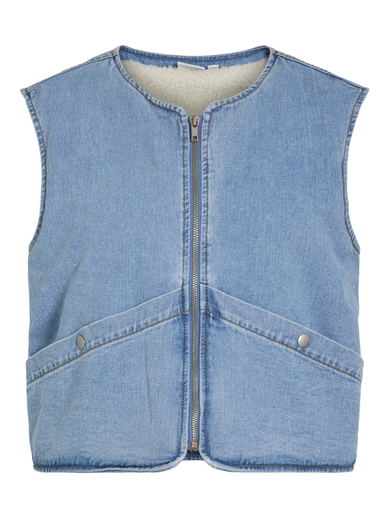 Light Blue Denim Jassen - Viassia Sl Short Denim Vest van Vila