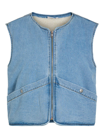 Light Blue Denim Jassen - Viassia Sl Short Denim Vest van Vila