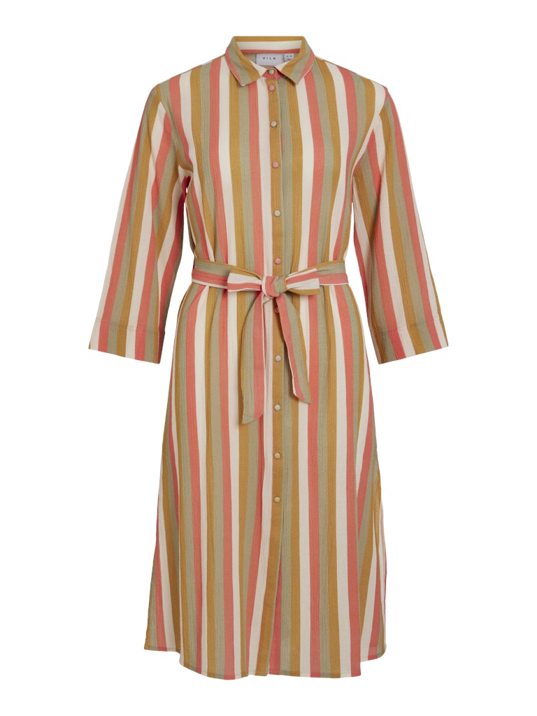 Wood thrush Jurken - Vicaligo 3/4 Midi Shirt Dress van Vila