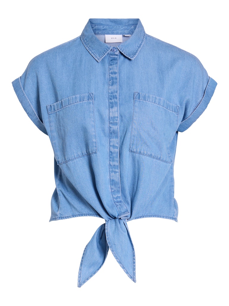 Medium Blue Denim Shirts - Vinea S/S Tie Shirt van Vila