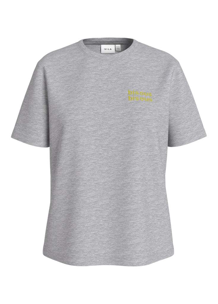 Light Grey Melange T-shirts - Visybil French S/S O-Neck T-Shirt van Vila