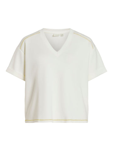Egret Citronelle stich T-shirts - Vikarena V-Neck S/S Fold Up T-Shirt van Vila