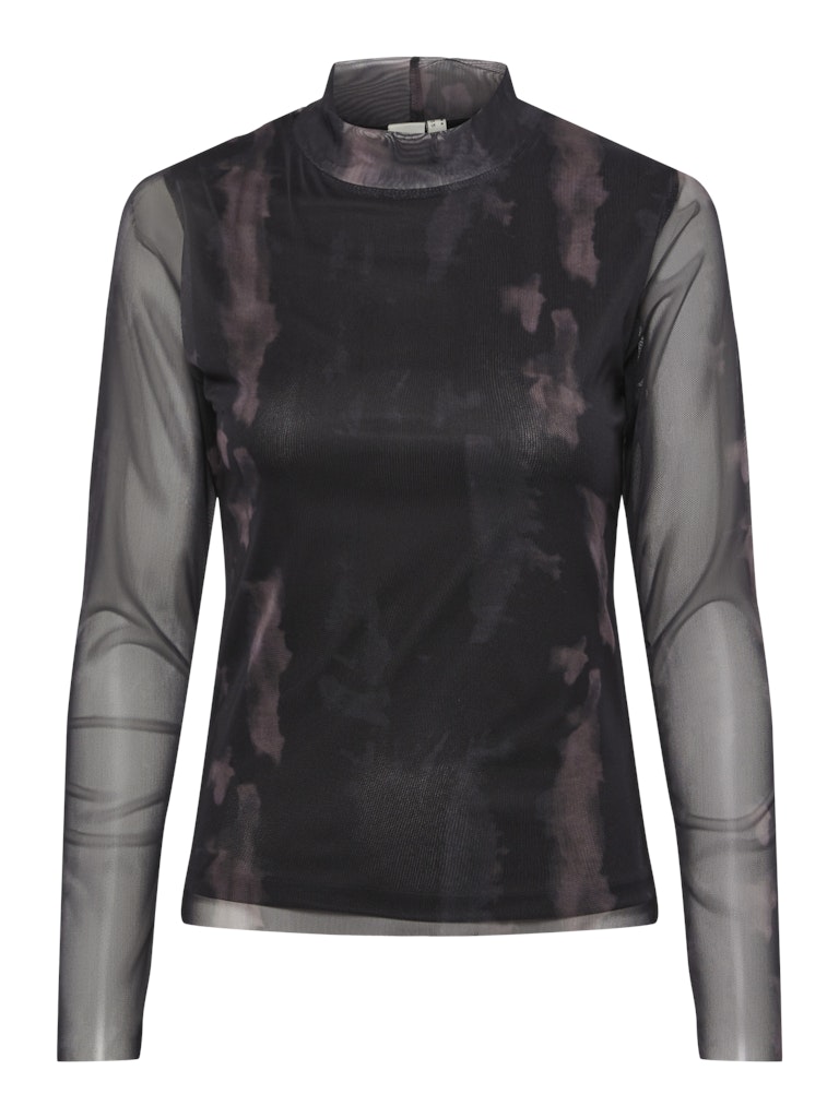 Black Lomi print Tops - Yaslomi High Neck Mesh Ls Top van Y.A.S