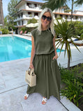 kaki One Size Tops - Sleeveless summer balloon top van Azzurro