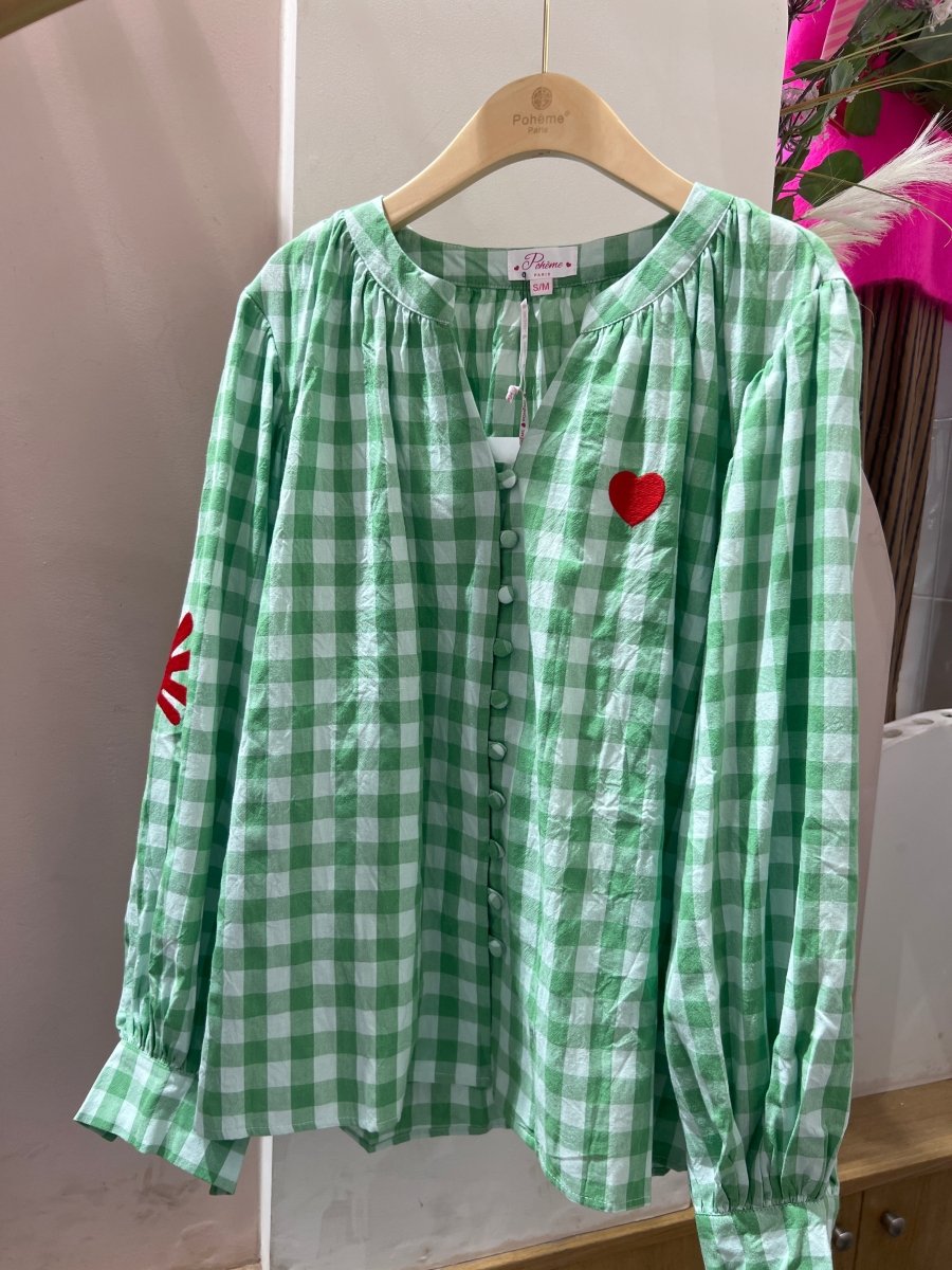 Alixi carreaux broderie Shirt – Shirts voor dames in kleur | Meisjes