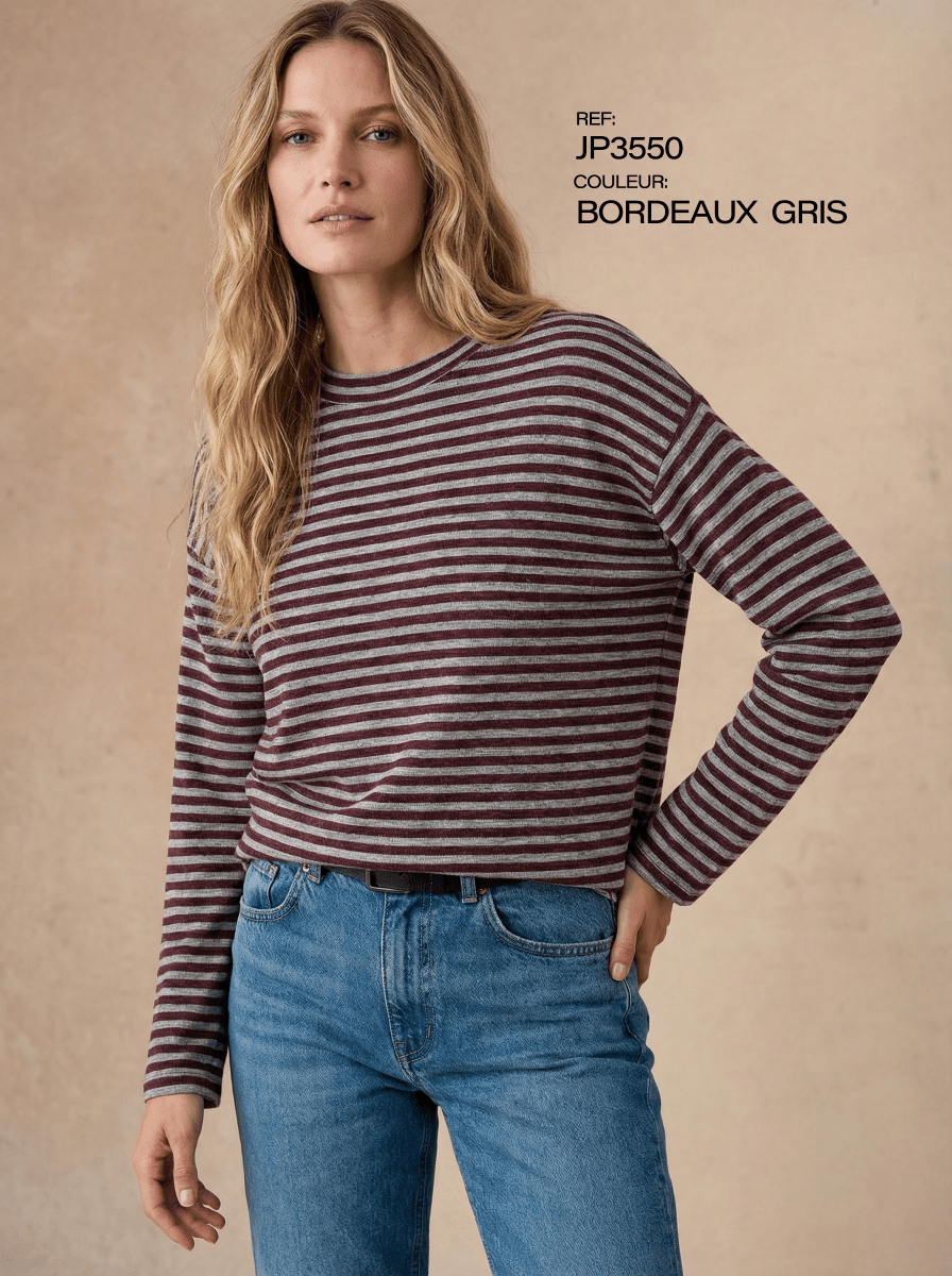 bordeaux gris T-shirts - Anda LS striped top van Kilky