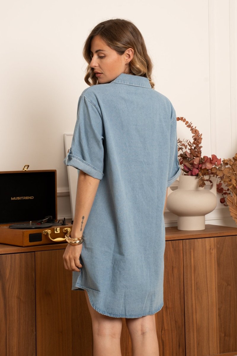 Botton down short jeans dress – Jurken voor dames in kleur | Meisjes