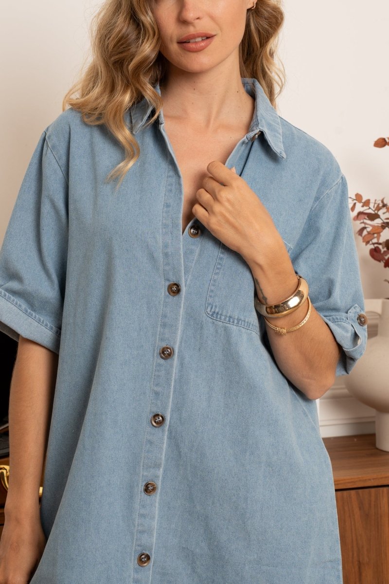 Botton down short jeans dress – Jurken voor dames in kleur | Meisjes