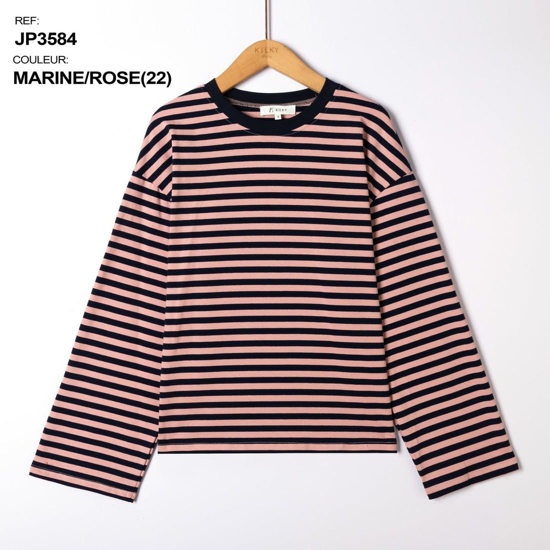 Contrast border striped longsleeve – T-shirts voor dames in kleur | Meisjes