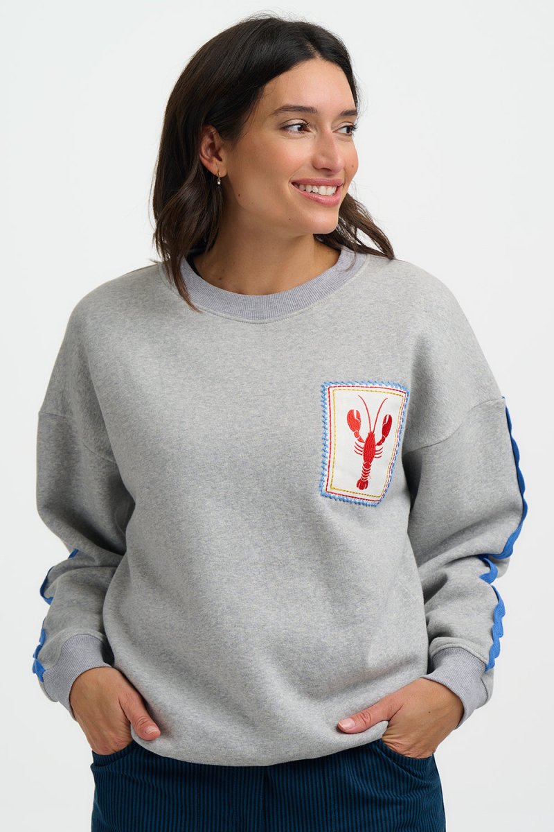 Grey Marl, Lobster Sweaters - Eadie Relaxed Sweatshirt van Sugarhill Boutique