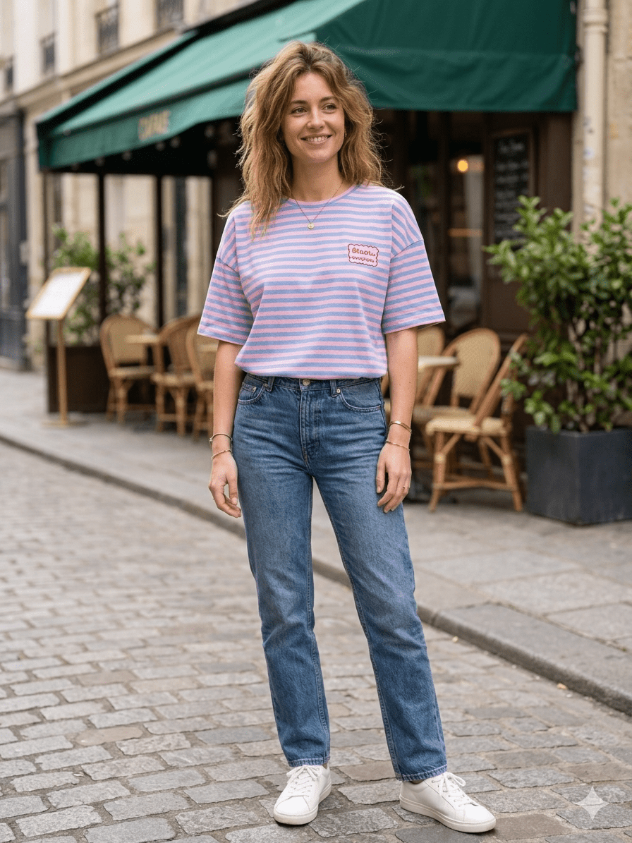 Elsa bisous patch striped sweat Tee – T-shirts voor dames in kleur | Meisjes