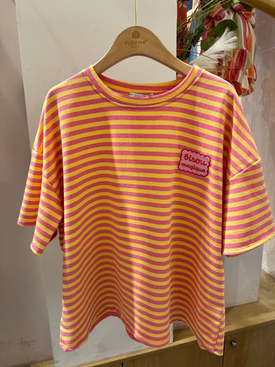 Elsa bisous patch striped sweat Tee – T-shirts voor dames in kleur | Meisjes
