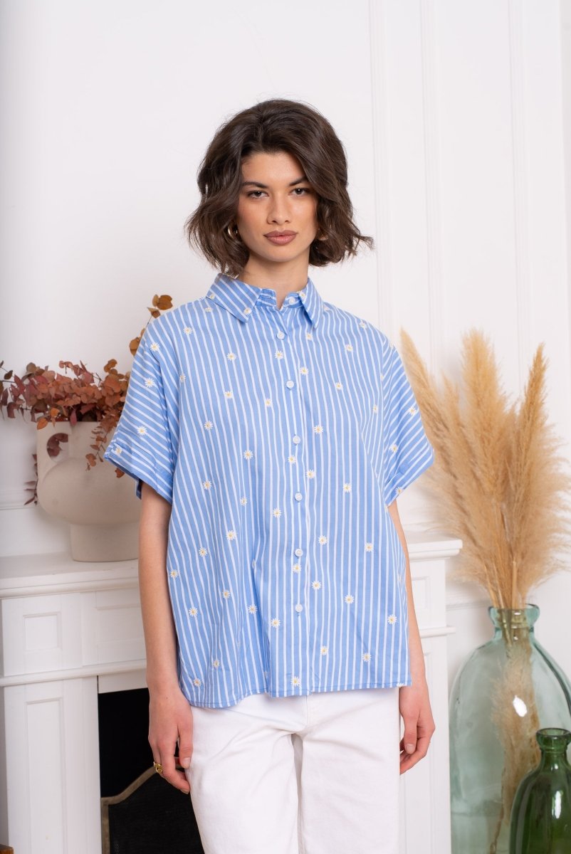 Embroided daisy striped shirt van Kilky – Shirts voor dames | Meisjes Brugge