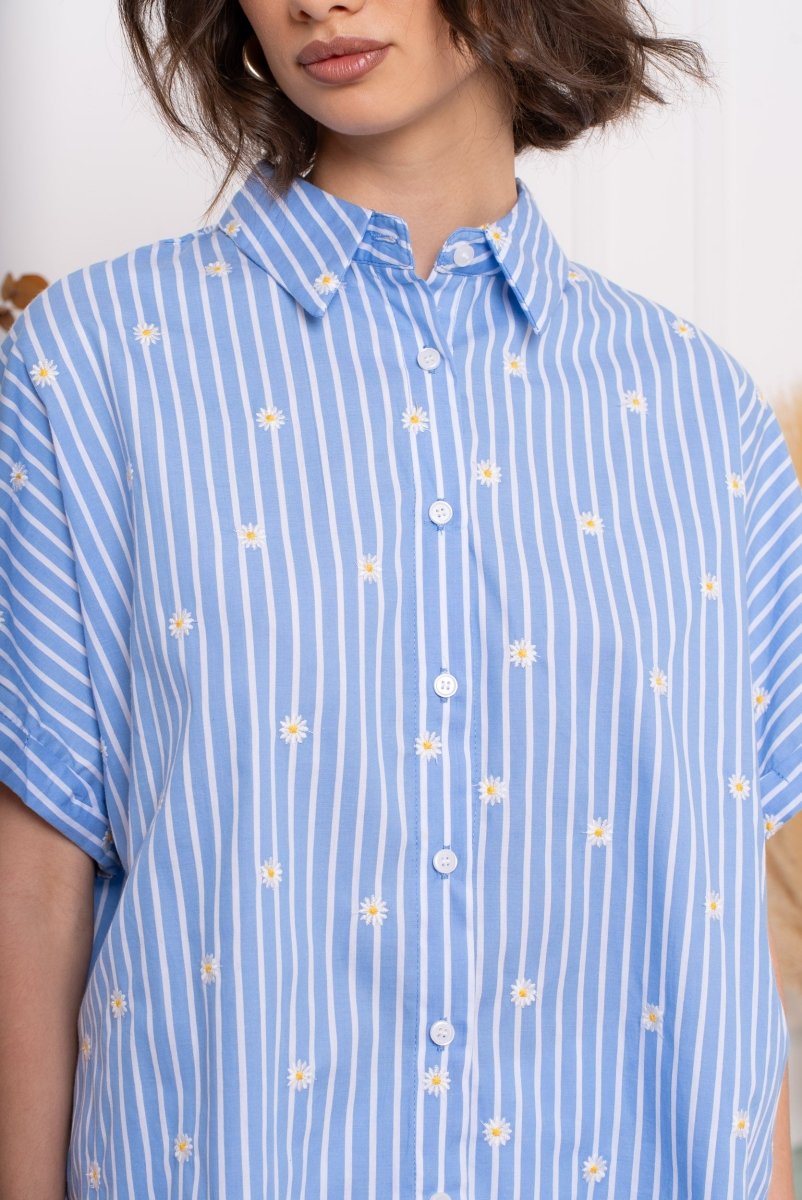Embroided daisy striped shirt van Kilky – Shirts voor dames | Meisjes Brugge